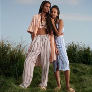 NEW lemlem x H&M Striped Linen Paperbag Pants US S
